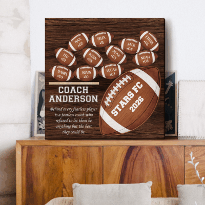 Personalized football team sign for coach – custom thank-you and end-of-season appreciation gift.