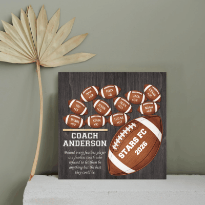 Personalized football team sign for coach – custom thank-you and end-of-season appreciation gift.