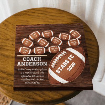 Personalized football team sign for coach – custom thank-you and end-of-season appreciation gift.