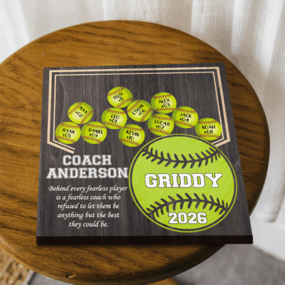 Personalized softball team sign thank you coach gift from team, end of season softball coach appreciation keepsake.