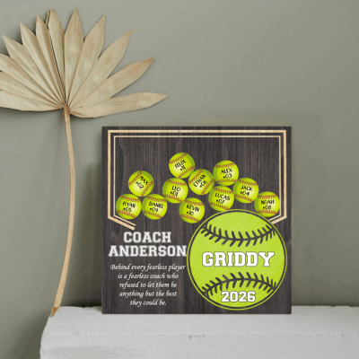 Personalized softball team sign thank you coach gift from team, end of season softball coach appreciation keepsake.