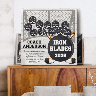 Personalized hockey team sign thank you coach gift from team, end of season hockey coach appreciation keepsake.