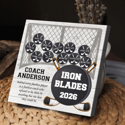 Personalized hockey team sign thank you coach gift from team, end of season hockey coach appreciation keepsake.