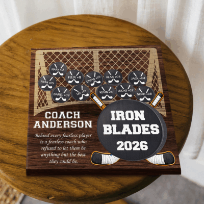 Personalized hockey team sign thank you coach gift from team, end of season hockey coach appreciation keepsake.