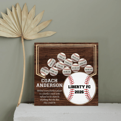 Personalized baseball team sign thank you coach gift from team, end of season baseball coach appreciation keepsake.