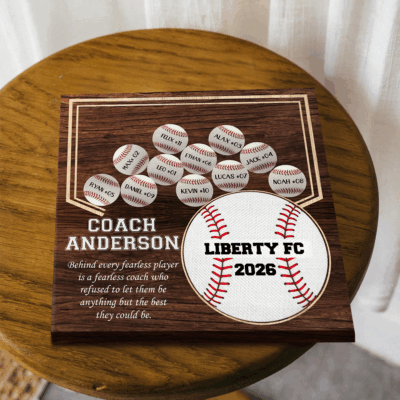 Personalized baseball team sign thank you coach gift from team, end of season baseball coach appreciation keepsake.