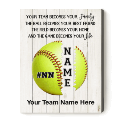 Personalized softball senior night gift with custom player name and jersey number, softball senior wall art keepsake.
