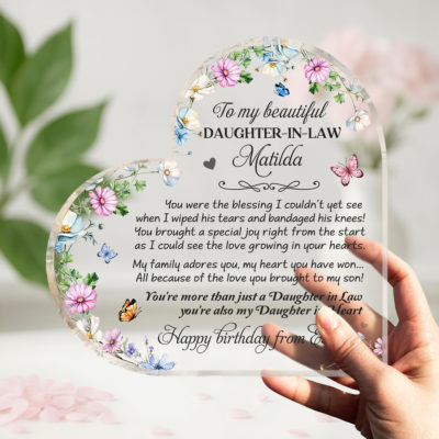 Custom Daughter In Law Heart Acrylic Block, Personalized Birthday Gift For Daughter In Law, Daughter In Law Gifts