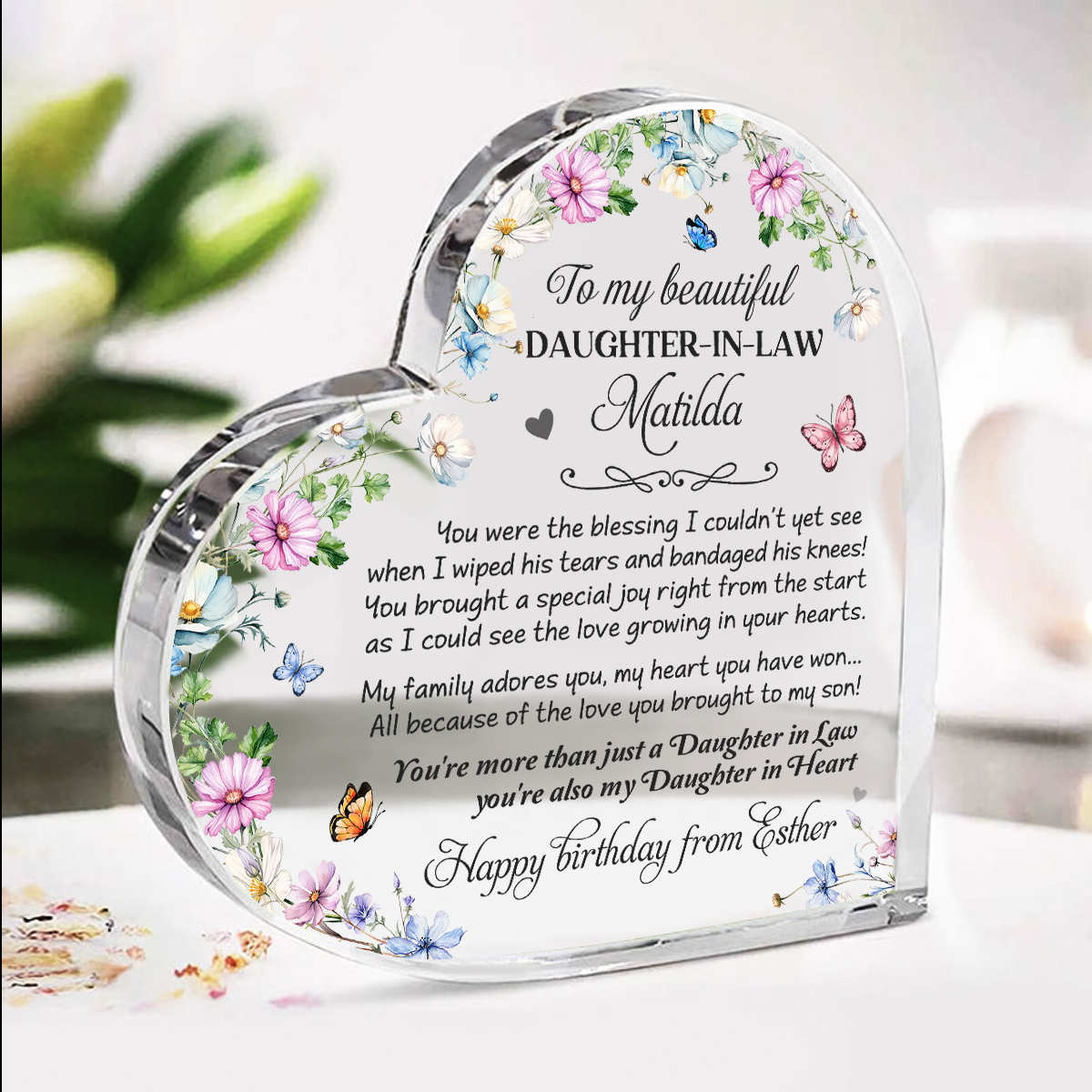 Custom Daughter In Law Heart Acrylic Block, Personalized Birthday Gift For Daughter In Law, Daughter In Law Gifts