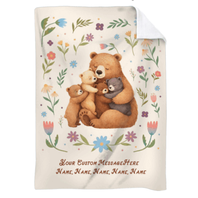 Mama Bear Personalized Blanket, Custom Mom Gift from Kids, Gifts For Mommy to Be, Mum Blanket Gift, Personalized Mothers Day Gift