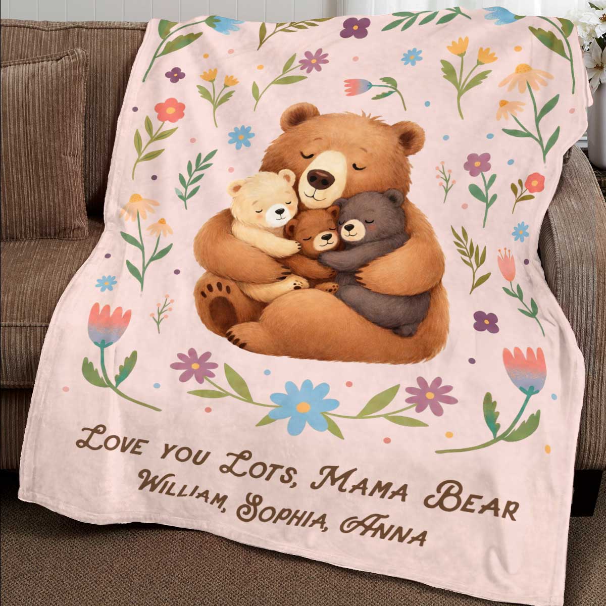 Mama Bear Personalized Blanket, Custom Mom Gift from Kids, Gifts For Mommy to Be, Mum Blanket Gift, Personalized Mothers Day Gift