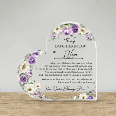 Custom Heart Acrylic Block for Daughter in Law, Sentimental Family Welcome Gift, Personalized Keepsake from Mother in Law