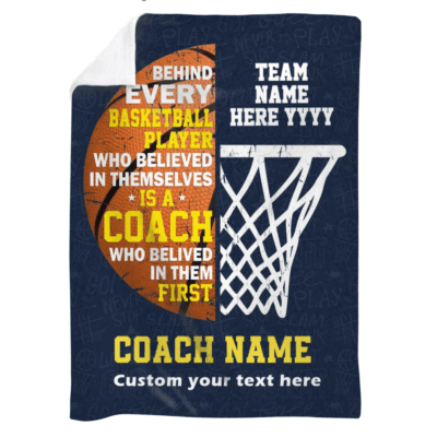 Personalized basketball coach blanket with custom team name and season, thank you coach end of season basketball gift.