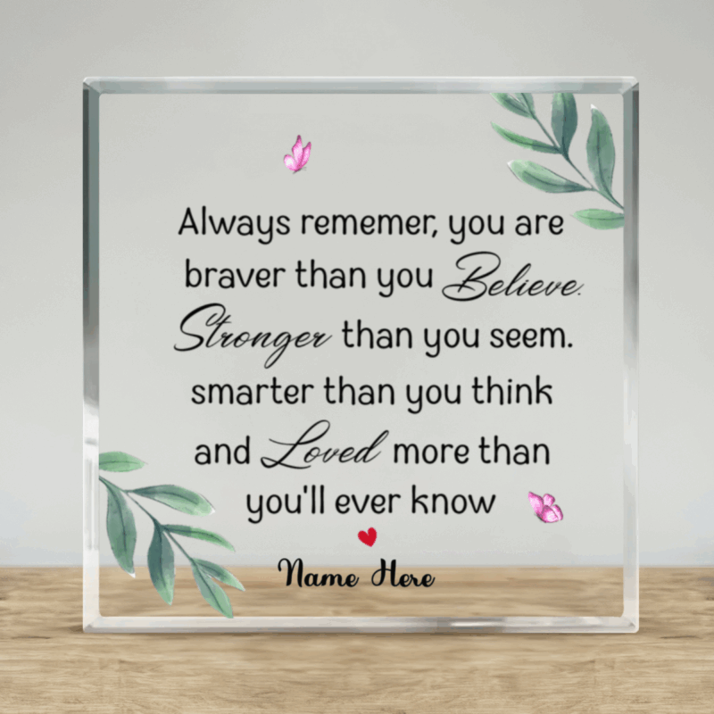 Personalized motivational quote acrylic sign, custom inspirational clear acrylic desk decor, meaningful gift for home or office.
