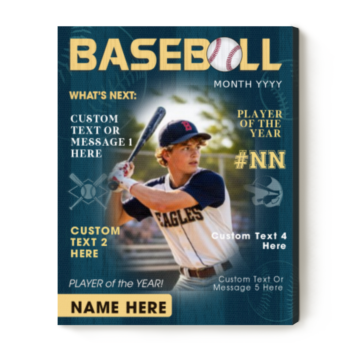 Personalized Baseball Magazine Cover Canvas – Custom Photo, Name ...