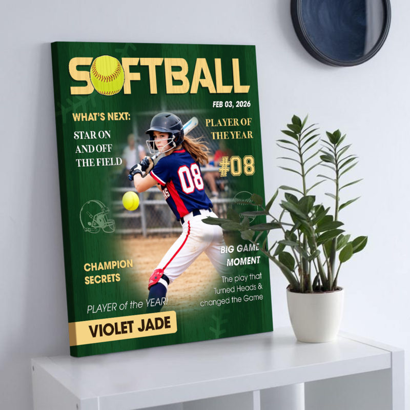 Personalized Softball Magazine Cover Canvas – Custom Photo, Name ...