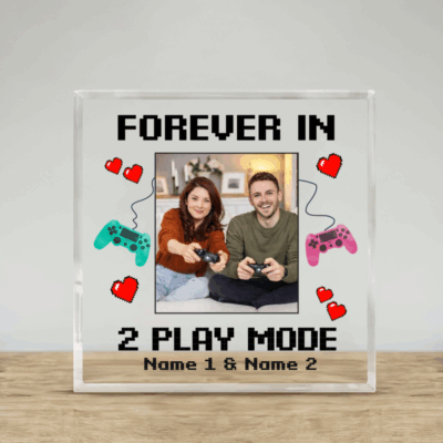 Personalized gaming couple acrylic plaque with custom names and player 1 player 2 gaming themed design