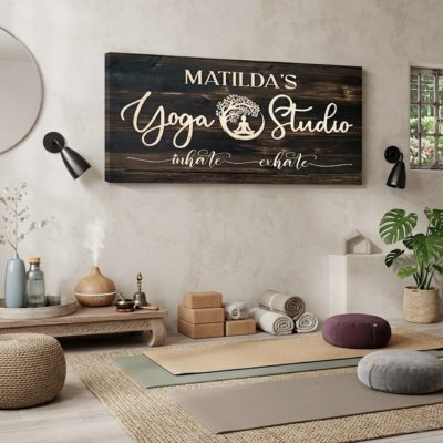 Personalized Yoga Studio Sign - Custom Name Yoga Room Decor, Meditation Wall Art, Inhale Exhale Yoga Lover Gift