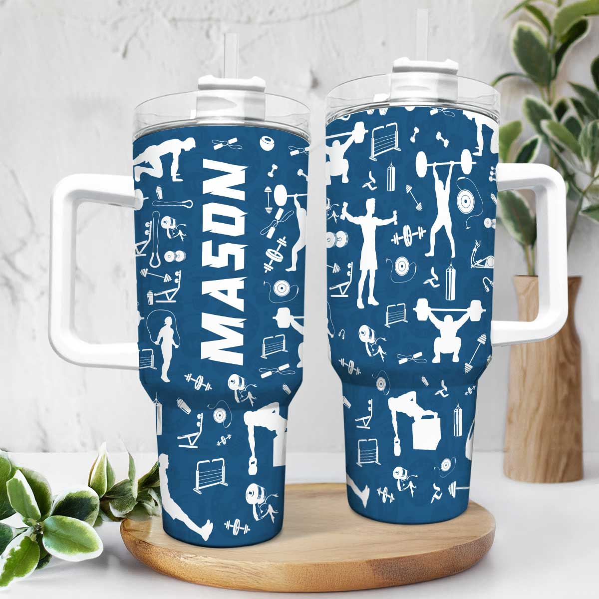 Personalized Gym Tumbler With Handle, Custom Name Fitness Water Bottle, Workout Lover Gift, Gym Trainer Gift, Fitness Motivation Cup 1 Personalized gym tumbler with handle featuring custom name, fitness water bottle for workout lovers and gym trainer gift