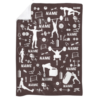 Personalized Powerlifting Blanket – Custom Name Fitness Fleece Blanket, Weightlifting Gym Icons Blanket, Fitness Lover Gift