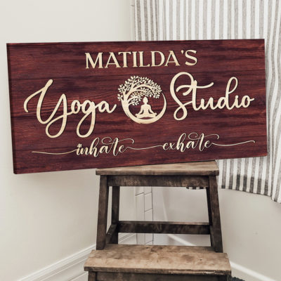 Personalized Yoga Studio Sign - Custom Name Yoga Room Decor, Meditation Wall Art, Inhale Exhale Yoga Lover Gift