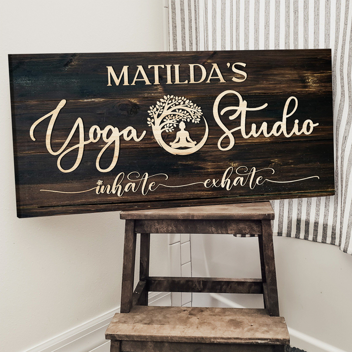 Personalized Yoga Studio Sign - Custom Name Yoga Room Decor, Meditation Wall Art, Inhale Exhale Yoga Lover Gift