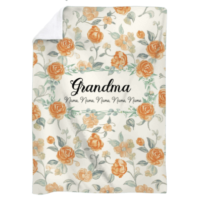 Grandma Blanket with Grandchildren Names, Personalized Vintage Floral Throw Grandma Blanket, Mother’s Day Gift from Grandchildren
