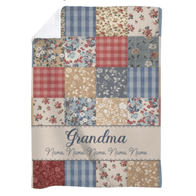 Customized Grandma Blanket with Names, Vintage Floral Patchwork Throw Grandma Blanket, Mother’s Day Gift for Grandma