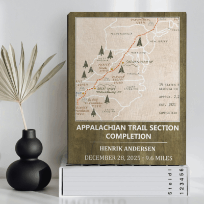 Personalized Hiking Map Print - Custom Hiking Route, Name & Miles, Gifts for Hikers, Trail Achievement Wall Art