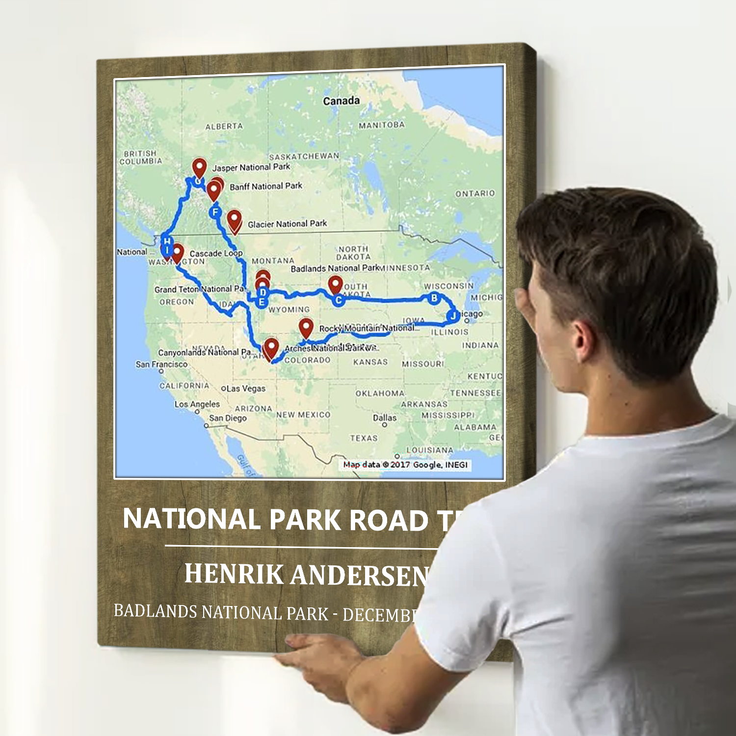 Custom National Park Road Trip Map Canvas – Personalized Travel Route & Name, Gifts for Travelers, Adventure Wall Art, Travel Keepsake Wall Art