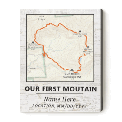 Custom First Mountain Map Canvas – Personalized Hiking Route & Name, Gifts for Hikers, Gifts for Outdoor Lovers, Outdoor Adventure Wall Art
