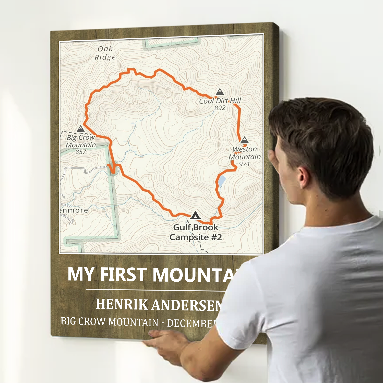 Custom First Mountain Map Canvas – Personalized Hiking Route & Name, Gifts for Hikers, Gifts for Outdoor Lovers, Outdoor Adventure Wall Art