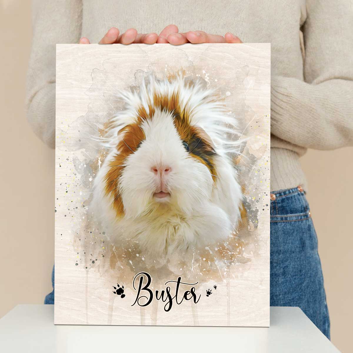 Personalized Guinea Pig Portrait Canvas - Custom Name Guinea Pig Wall Art, Watercolor Small Pet Painting Canvas Print, Guinea Pig Lover Gift 2 Personalized Guinea Pig Portrait Canvas - Custom Name Guinea Pig Wall Art, Watercolor Small Pet Painting Canvas Print, Guinea Pig Lover Gift