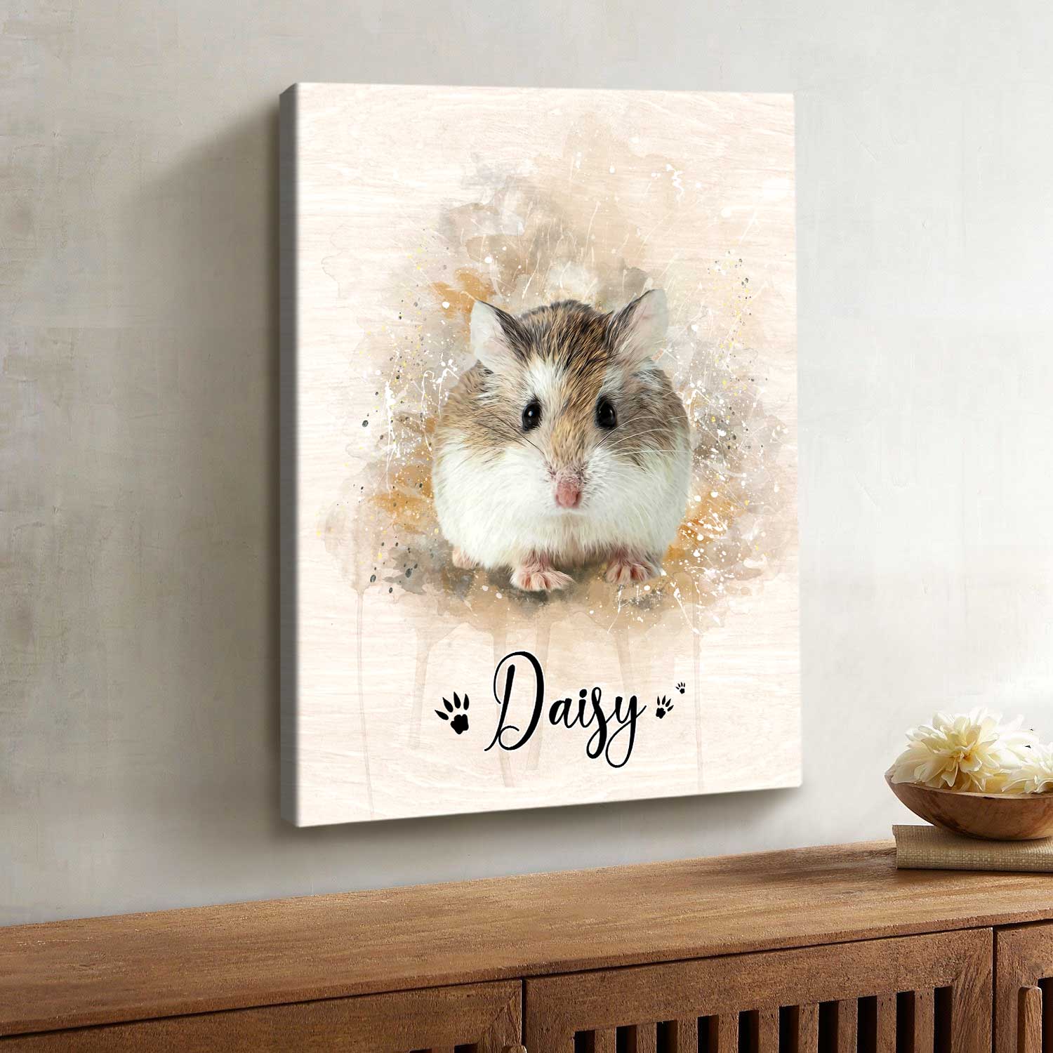 Personalized Hamster Portrait Canvas - Custom Name Hamster Wall Art, Watercolor Small Pet Painting Canvas Print, Hamster Lover Gift 3 Personalized Hamster Portrait Canvas - Custom Name Hamster Wall Art, Watercolor Small Pet Painting Canvas Print, Hamster Lover Gift