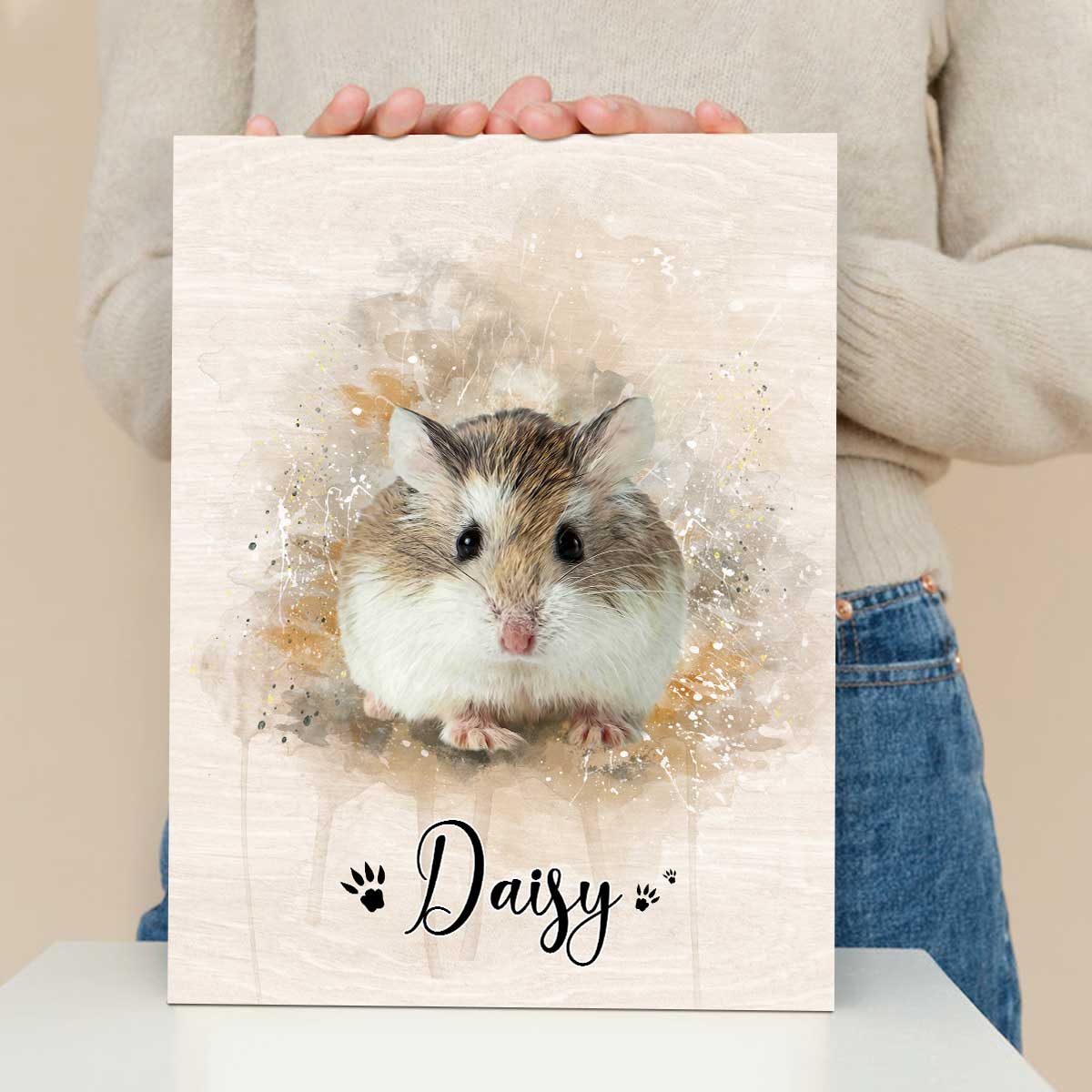 Personalized Hamster Portrait Canvas - Custom Name Hamster Wall Art, Watercolor Small Pet Painting Canvas Print, Hamster Lover Gift 4 Personalized Hamster Portrait Canvas - Custom Name Hamster Wall Art, Watercolor Small Pet Painting Canvas Print, Hamster Lover Gift