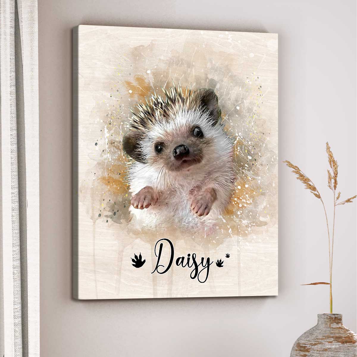 Personalized Hedgehog Portrait Canvas - Custom Name Hedgehog Wall Art, Watercolor Small Pet Painting Canvas Print, Hedgehog Lover Gift 2 Personalized Hedgehog Portrait Canvas - Custom Name Hedgehog Wall Art, Watercolor Small Pet Painting Canvas Print, Hedgehog Lover Gift