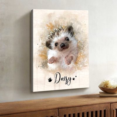 Personalized Hedgehog Portrait Canvas - Custom Name Hedgehog Wall Art, Watercolor Small Pet Painting Canvas Print, Hedgehog Lover Gift 12 Personalized Hedgehog Portrait Canvas - Custom Name Hedgehog Wall Art, Watercolor Small Pet Painting Canvas Print, Hedgehog Lover Gift