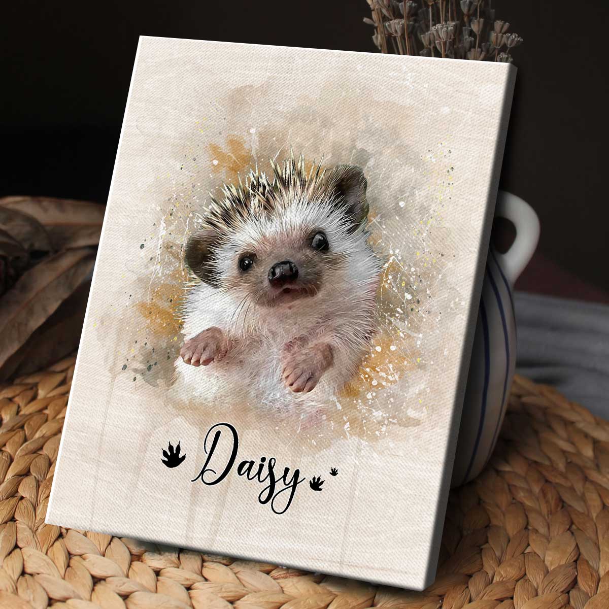 Personalized Hedgehog Portrait Canvas - Custom Name Hedgehog Wall Art, Watercolor Small Pet Painting Canvas Print, Hedgehog Lover Gift 6 Personalized Hedgehog Portrait Canvas - Custom Name Hedgehog Wall Art, Watercolor Small Pet Painting Canvas Print, Hedgehog Lover Gift