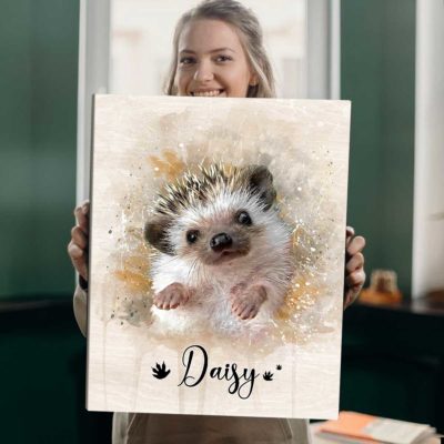 Personalized Hedgehog Portrait Canvas - Custom Name Hedgehog Wall Art, Watercolor Small Pet Painting Canvas Print, Hedgehog Lover Gift 16 Personalized Hedgehog Portrait Canvas - Custom Name Hedgehog Wall Art, Watercolor Small Pet Painting Canvas Print, Hedgehog Lover Gift