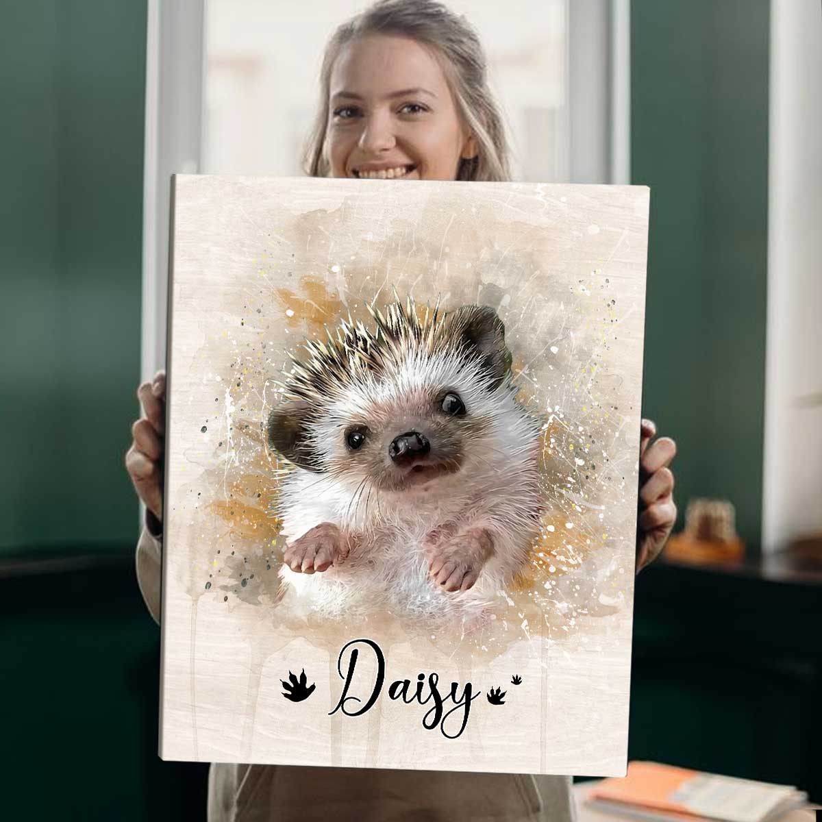 Personalized Hedgehog Portrait Canvas - Custom Name Hedgehog Wall Art, Watercolor Small Pet Painting Canvas Print, Hedgehog Lover Gift 7 Personalized Hedgehog Portrait Canvas - Custom Name Hedgehog Wall Art, Watercolor Small Pet Painting Canvas Print, Hedgehog Lover Gift