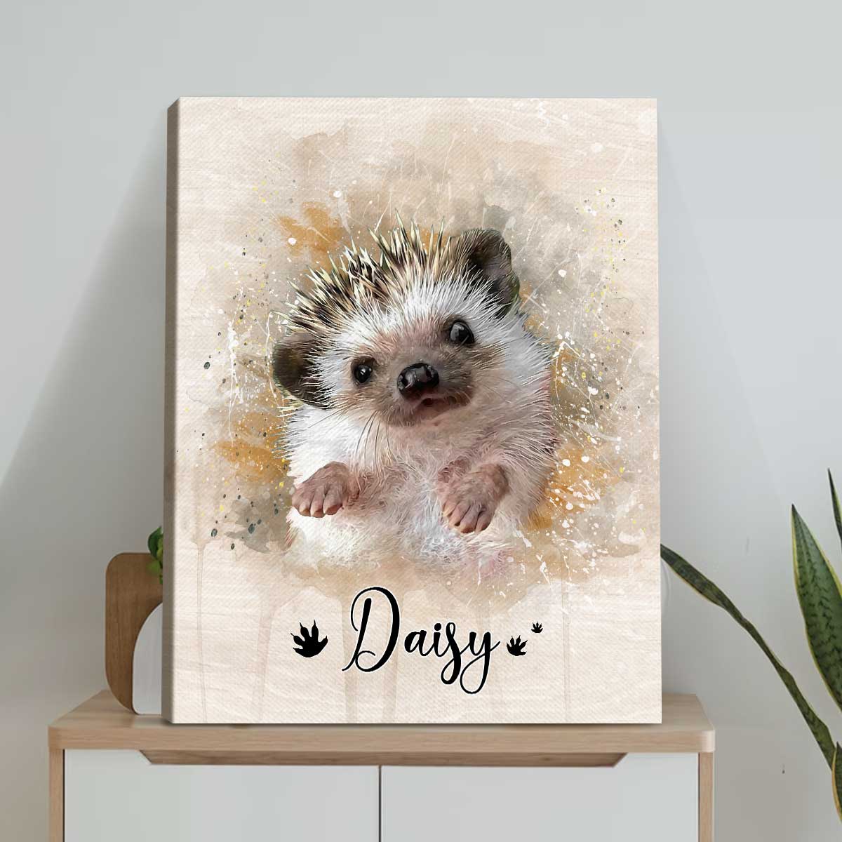 Personalized Hedgehog Portrait Canvas - Custom Name Hedgehog Wall Art, Watercolor Small Pet Painting Canvas Print, Hedgehog Lover Gift 9 Personalized Hedgehog Portrait Canvas - Custom Name Hedgehog Wall Art, Watercolor Small Pet Painting Canvas Print, Hedgehog Lover Gift