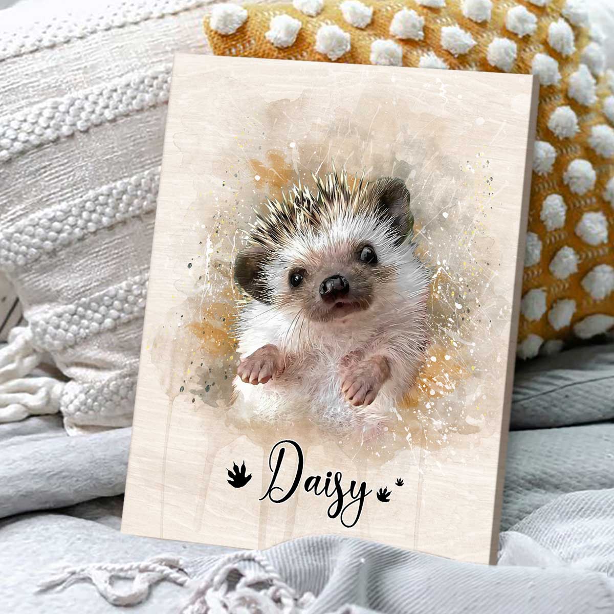 Personalized Hedgehog Portrait Canvas - Custom Name Hedgehog Wall Art, Watercolor Small Pet Painting Canvas Print, Hedgehog Lover Gift 10 Personalized Hedgehog Portrait Canvas - Custom Name Hedgehog Wall Art, Watercolor Small Pet Painting Canvas Print, Hedgehog Lover Gift