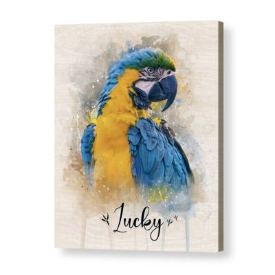 Personalized Parrot Portrait Canvas From Photo - Custom Parakeets Portrait Print With Name, Bird Lover Gift, Bird Owner Gift, Parrot Wall Art