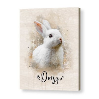 Personalized Bunny Portrait from Photo – Custom Rabbit Pet Canvas, Rabbit Owner Gifts, Pet Loss Gift