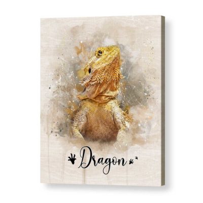 Personalized Bearded Dragon Portrait Canvas - Custom Lizard Name Wall Art, Lizard Owner Memorial Gift, Reptile Lover Gift