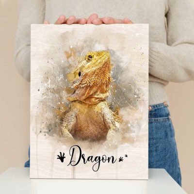 Benicee Shop 212 Personalized Bearded Dragon Portrait Canvas - Custom Lizard Name Wall Art, Lizard Owner Memorial Gift, Reptile Lover Gift
