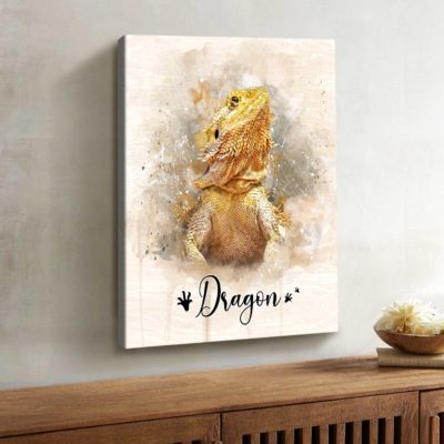 Personalized Bearded Dragon Portrait Canvas - Custom Lizard Name Wall Art, Lizard Owner Memorial Gift, Reptile Lover Gift