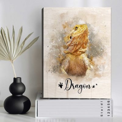 Personalized Bearded Dragon Portrait Canvas - Custom Lizard Name Wall Art, Lizard Owner Memorial Gift, Reptile Lover Gift