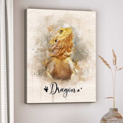 Personalized Bearded Dragon Portrait Canvas - Custom Lizard Name Wall Art, Lizard Owner Memorial Gift, Reptile Lover Gift