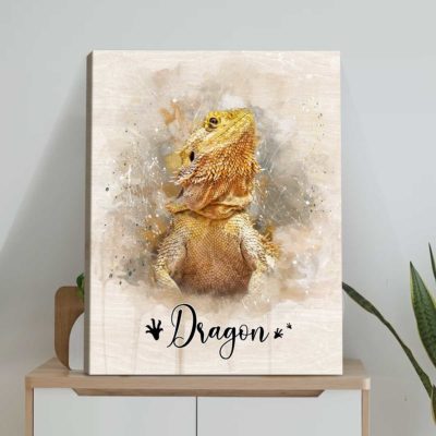 Personalized Bearded Dragon Portrait Canvas - Custom Lizard Name Wall Art, Lizard Owner Memorial Gift, Reptile Lover Gift